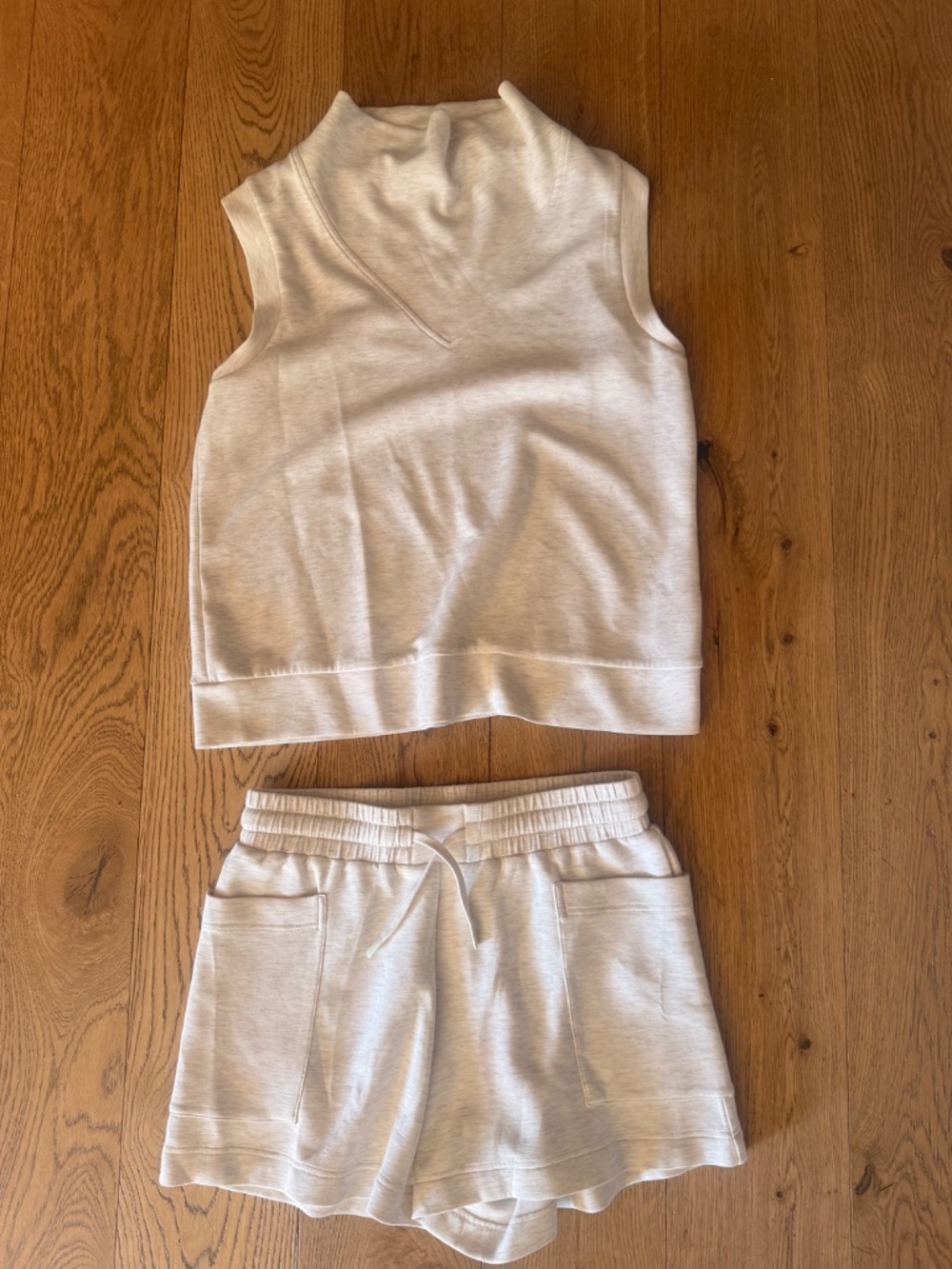 VARLEY Ivory Marl Double Soft ISABELLA Set Top Shirt And Mid Rise Shorts SZ S - Picture 3 of 6